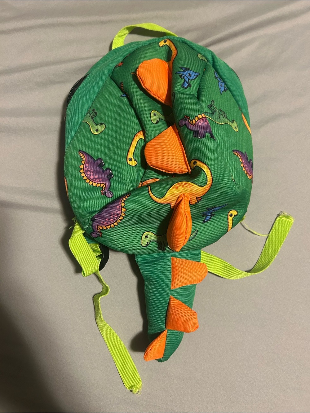 Green Kids Dinosaur Backpack with Orange Spikes